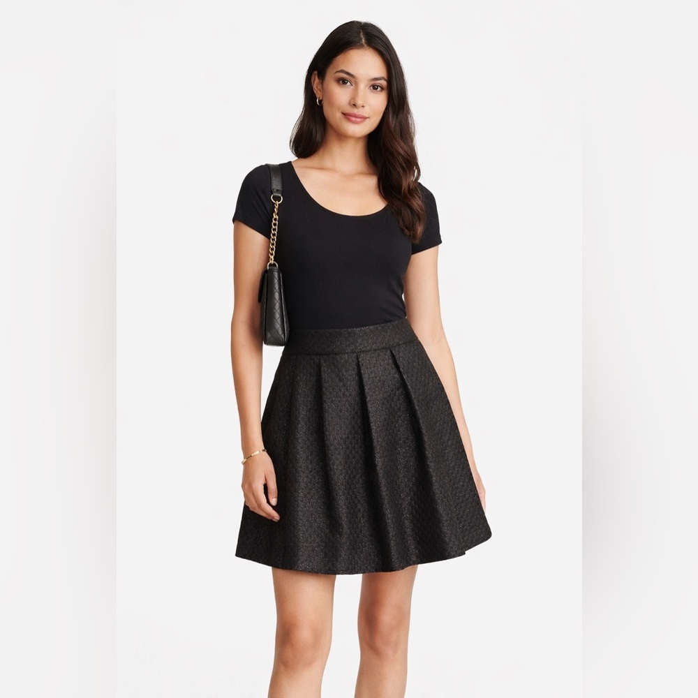 Kate Spade New York Black Metallic Jacquard Pleated A-Line Mini Skirt Size 2